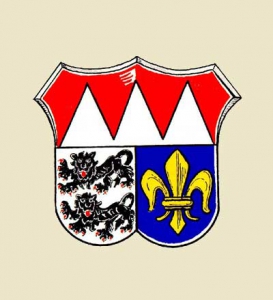 Wappen des Landkreises Würzburg von 1974 (Dr. Merzbacher, s. http://www.historisches-unterfranken.uni-wuerzburg.de/db/wappen/wappen/index.php?kreis=wue)