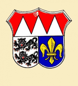 Wappen des Landkreises Würzburg von 1974 (Dr. Merzbacher, s. http://www.historisches-unterfranken.uni-wuerzburg.de/db/wappen/wappen/index.php?kreis=wue)